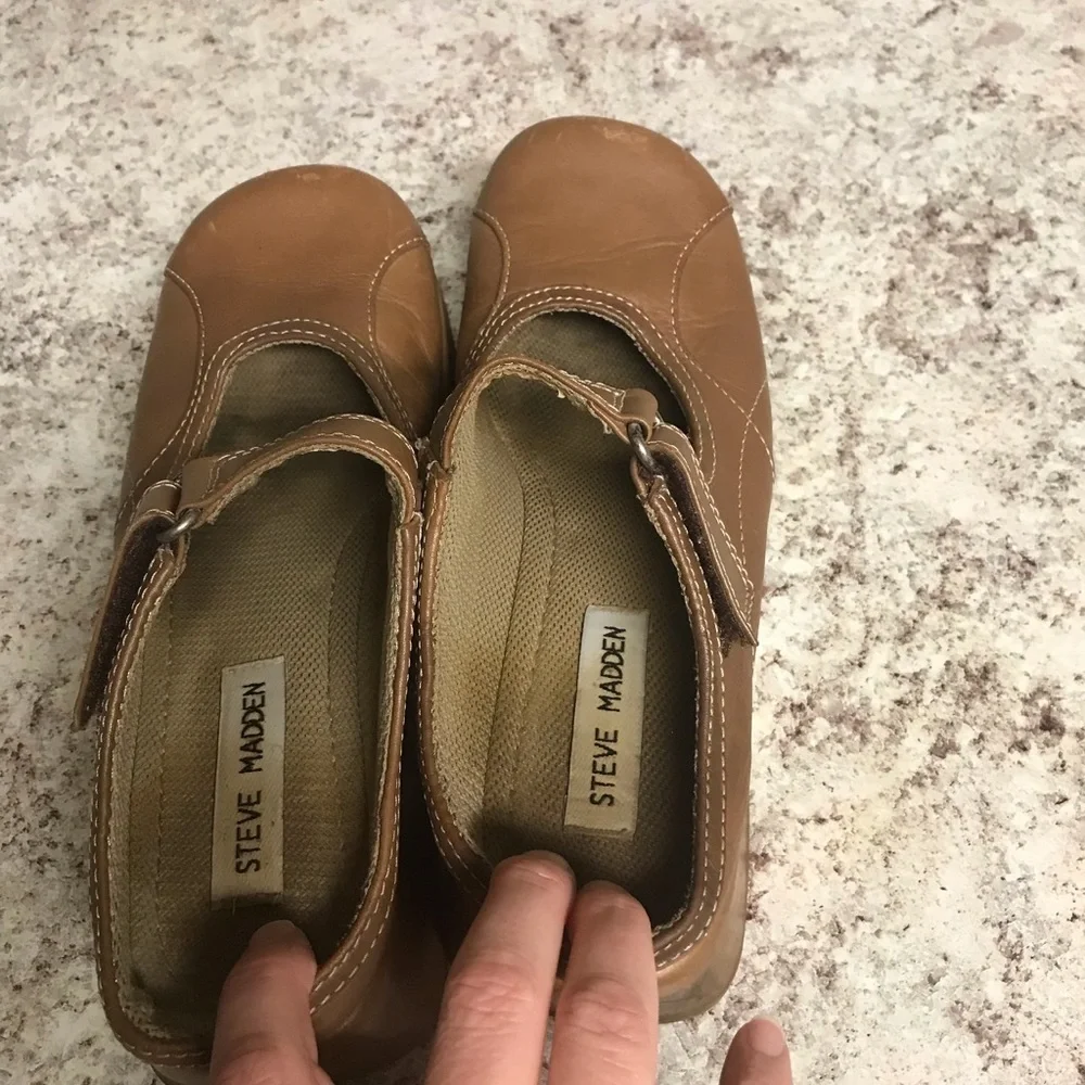 Vintage Steve Madden Mary Jane Platform Mules Open Leather Brown 6.5 Y2K 90s